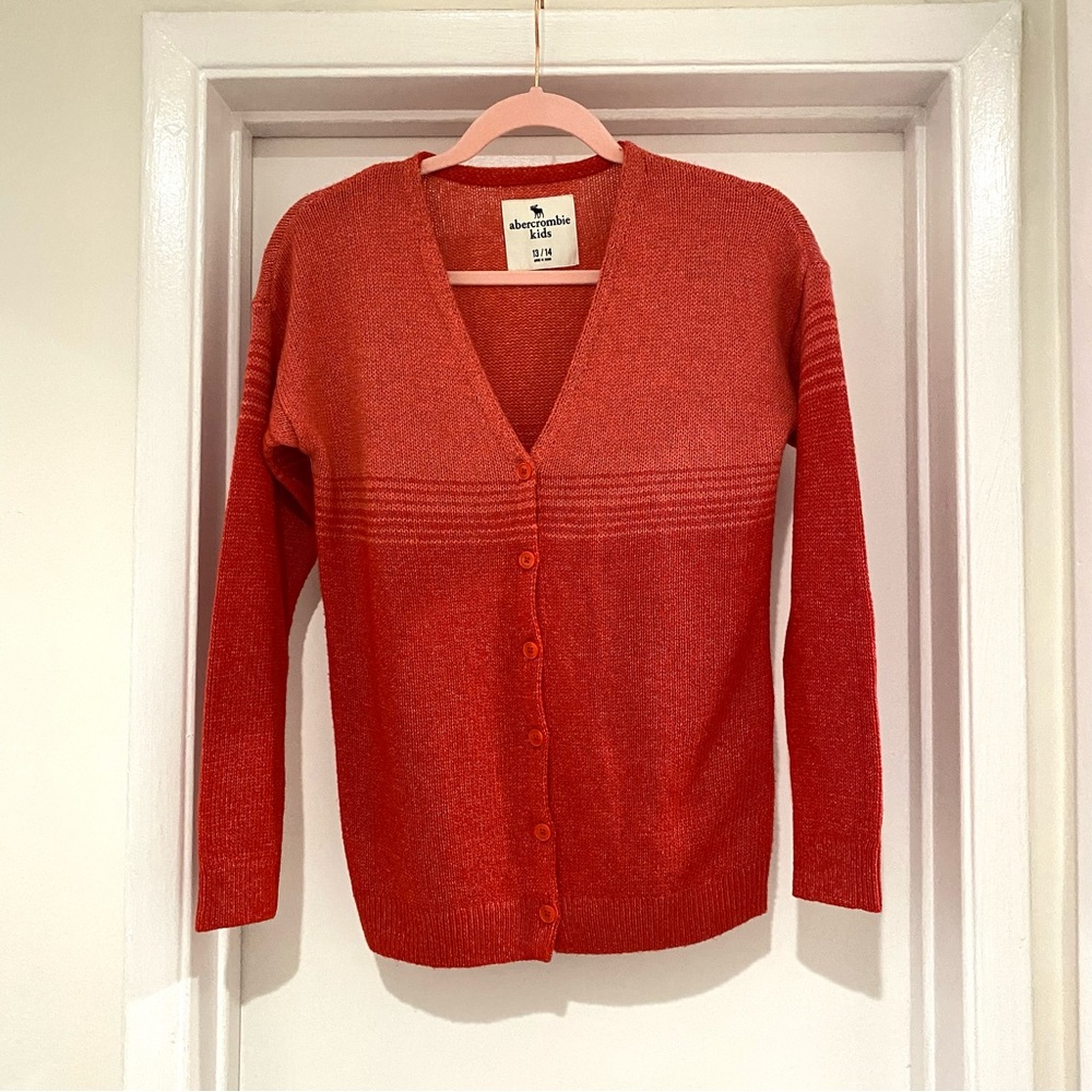 NWOT abercrombie kids A&F Size 13-14 (Fits Women’s XS-S) Coral Red Long Cardigan